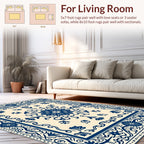 Intricate Dark Blue Floral Pattern Rug