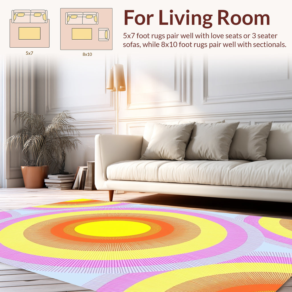 Retro Sunburst Rainbow Circular Pattern Rug