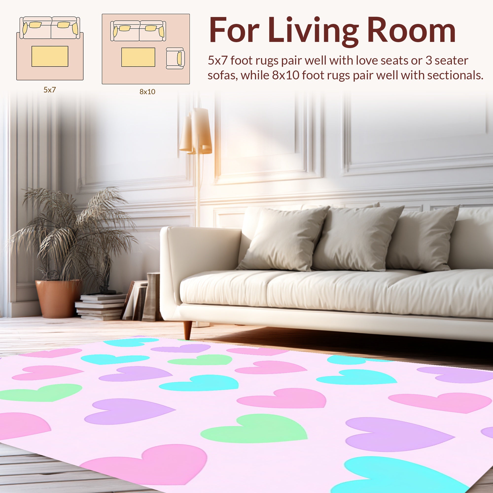 Pastel Hearts Pattern Design Rug