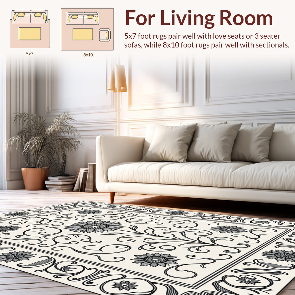 Floral Swirls With Sunflower Motif Rug