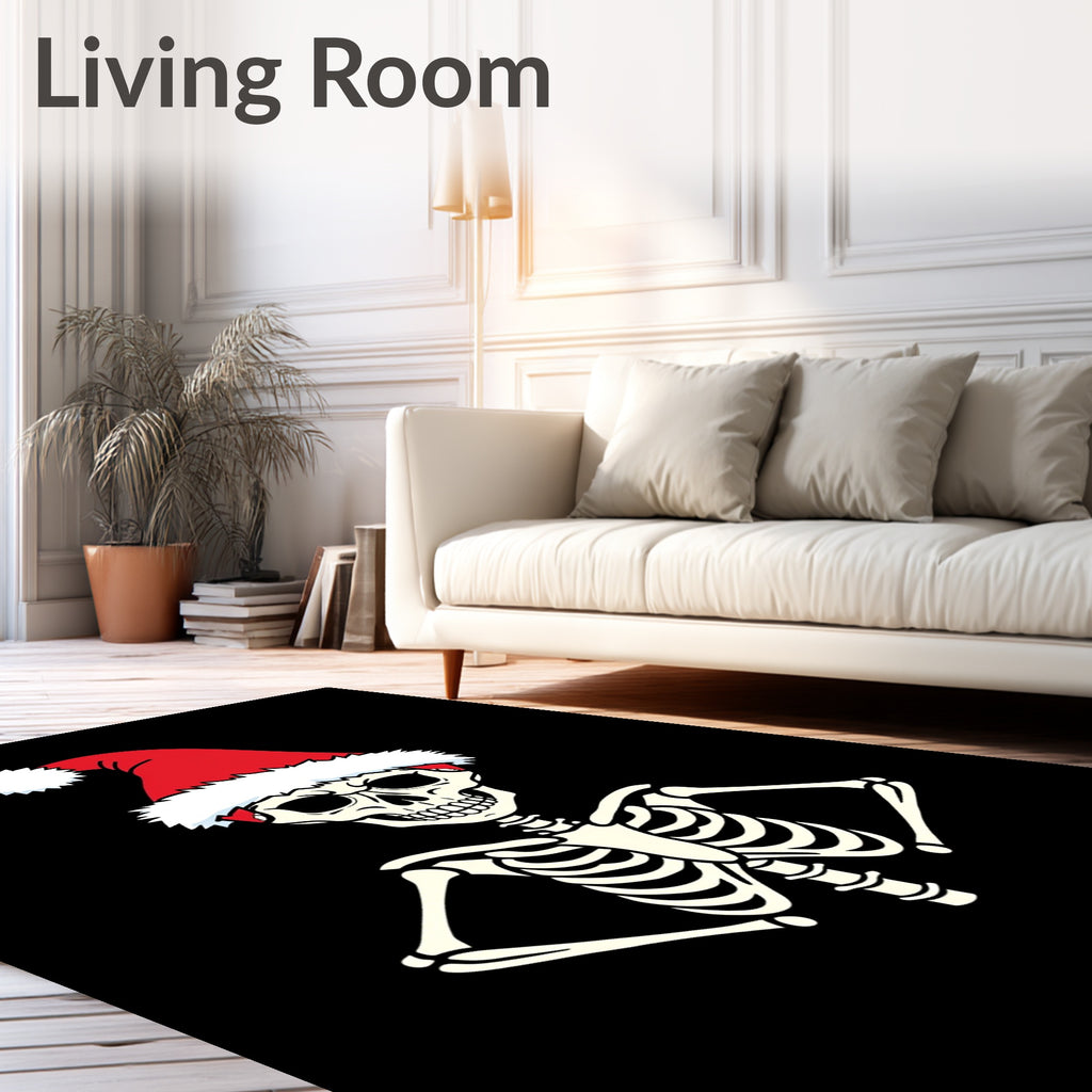 Festive Red Santa Hat Skeleton Icon Rug