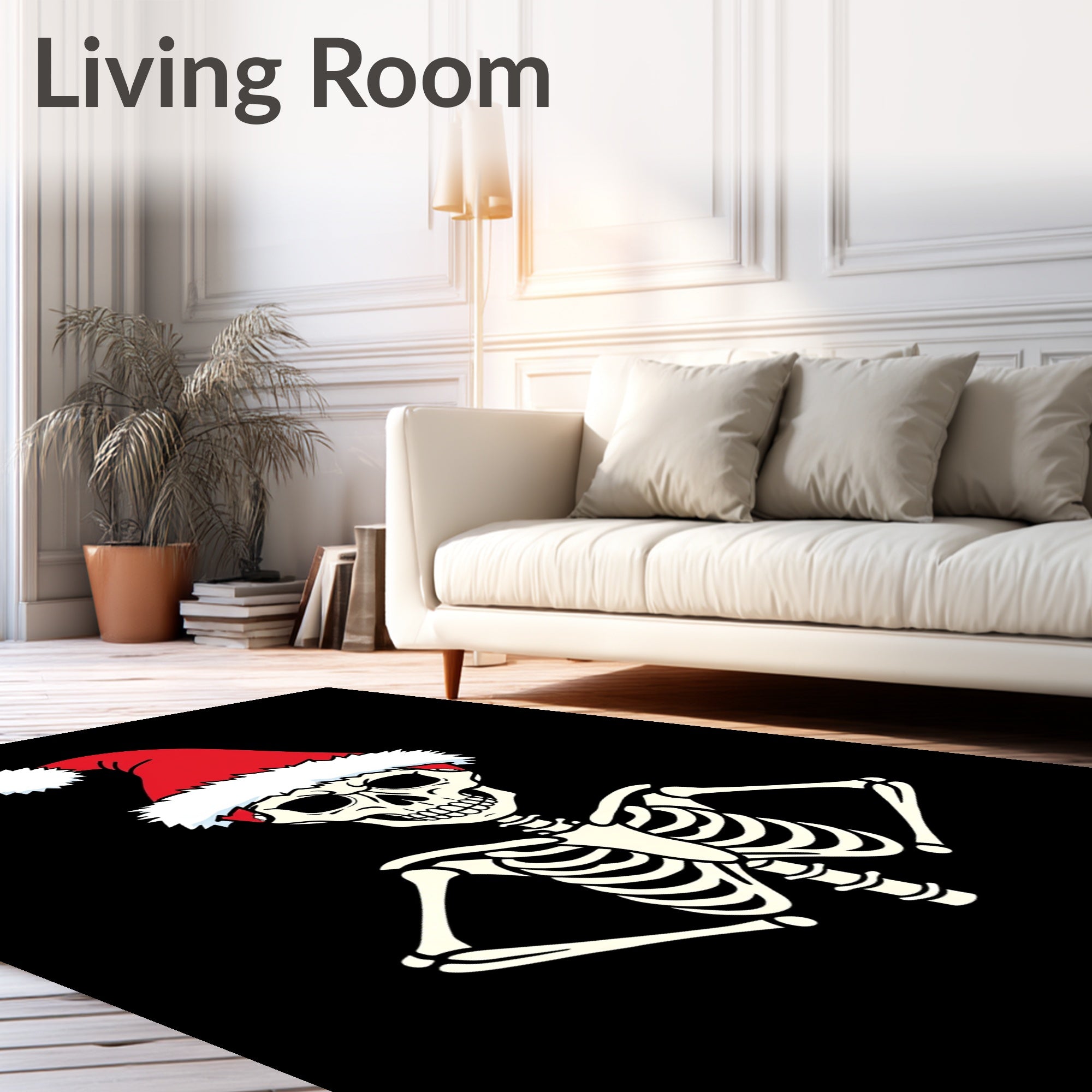 Festive Red Santa Hat Skeleton Icon Rug