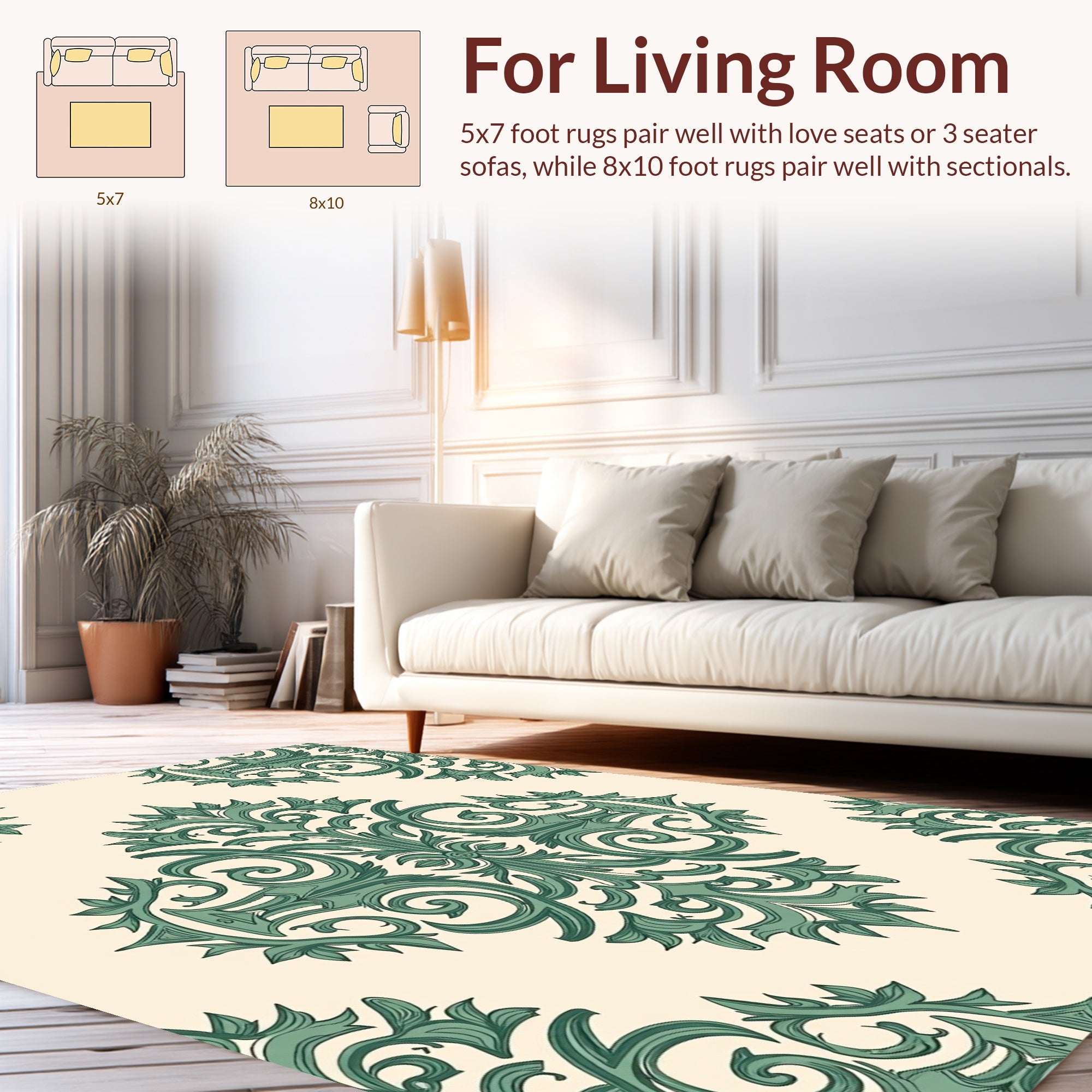 Classic Green Scrollwork Medallion Pattern Rug