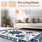 Ornate Floral Scrollwork Indigo Rug