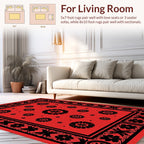 Bold Floral Motif Red Black Rug