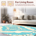 Ornate Floral Motif Aqua Ivory Rug