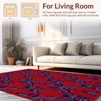 Elegant Red Blue Scroll Pattern Rug
