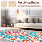 Vibrant Teal Floral Mandala Design Rug