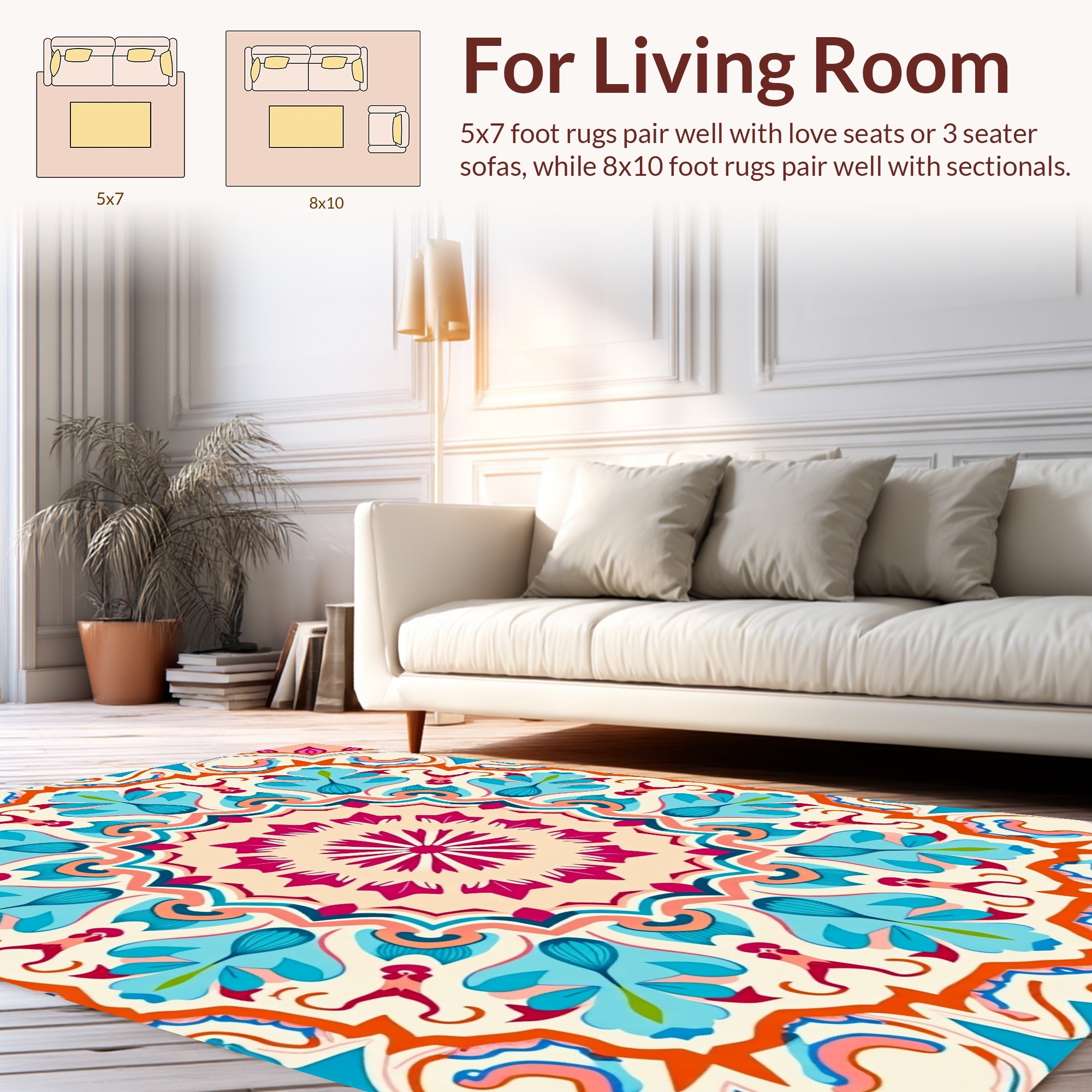 Vibrant Teal Floral Mandala Design Rug