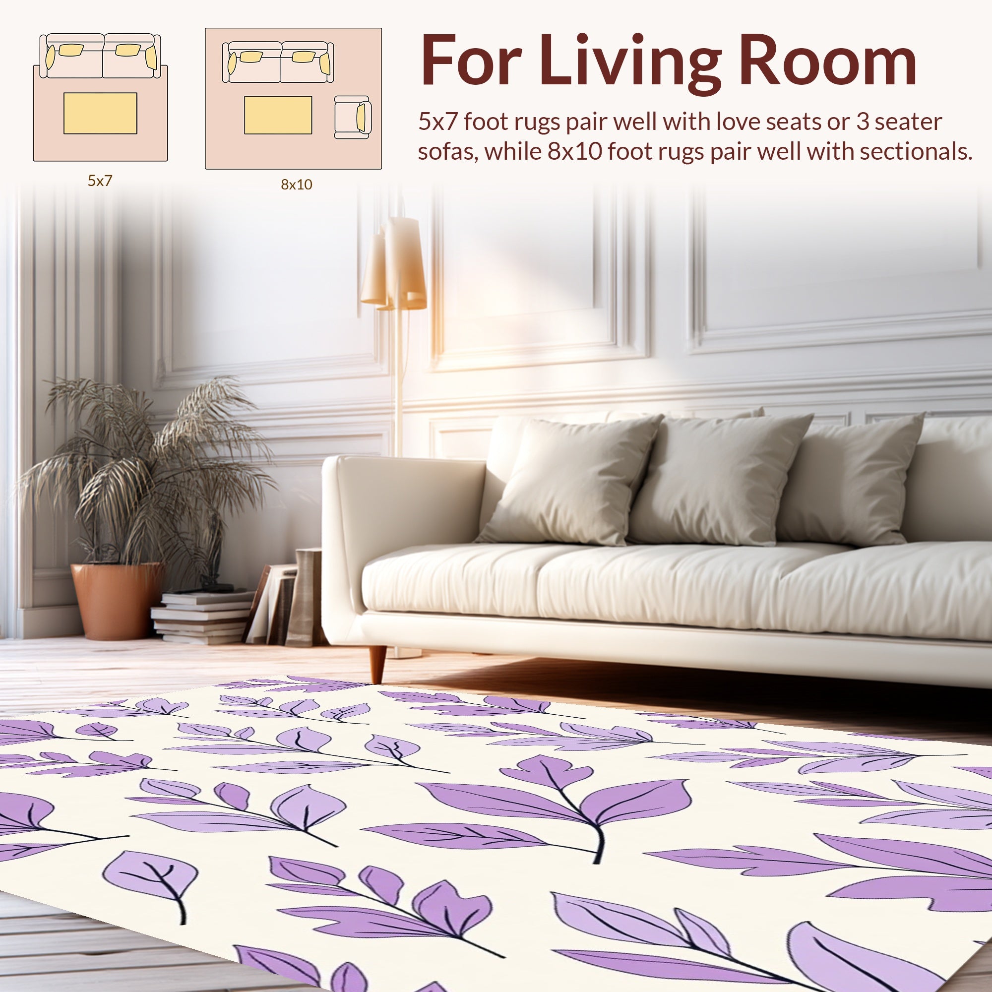 Purple Leaf Branch Pattern Rug