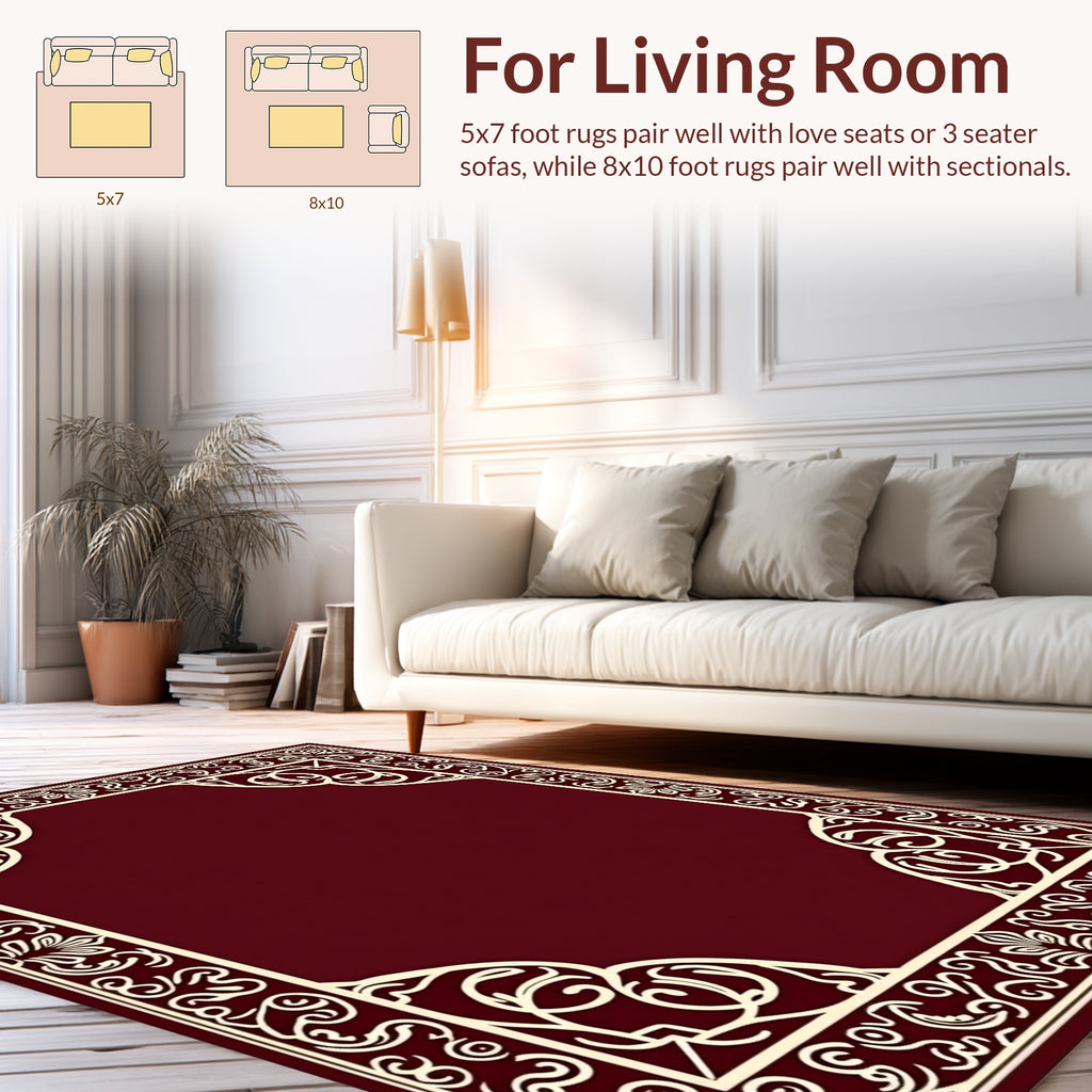 Elegant Cream Floral Border Design Rug