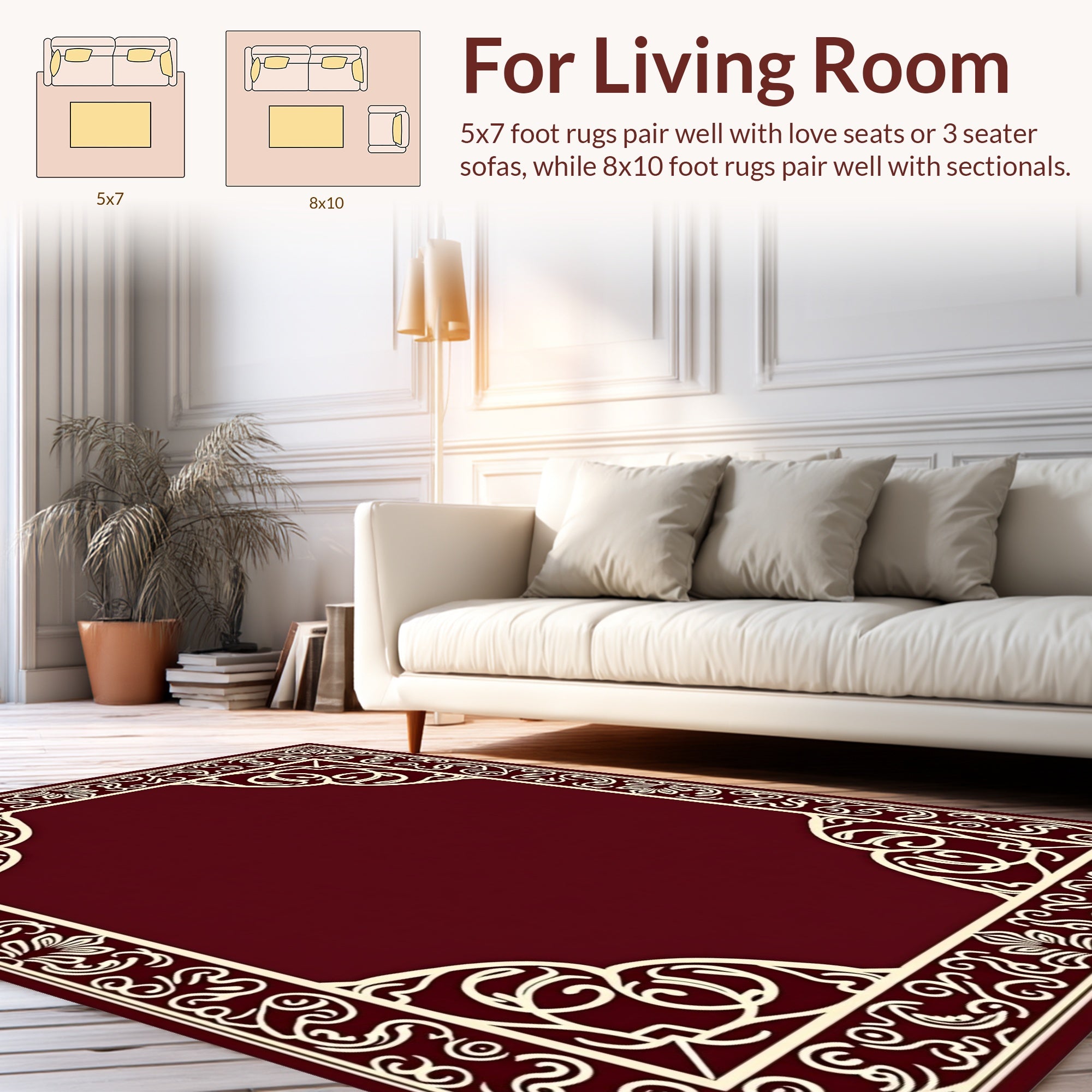 Elegant Cream Floral Border Design Rug