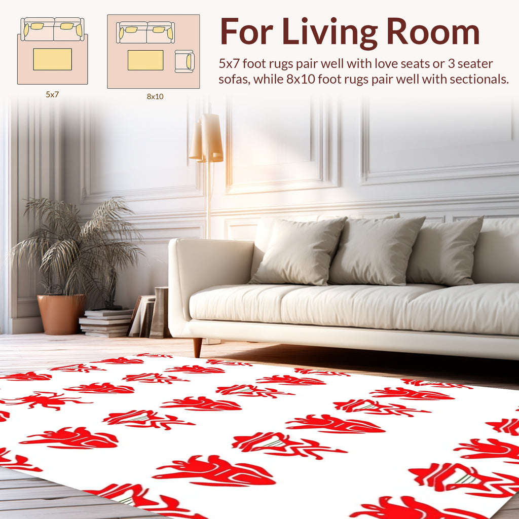 Bold Red Creature Pattern Design Rug