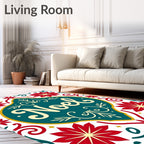 Crimson Noel Floral Swirl Medallion Rug
