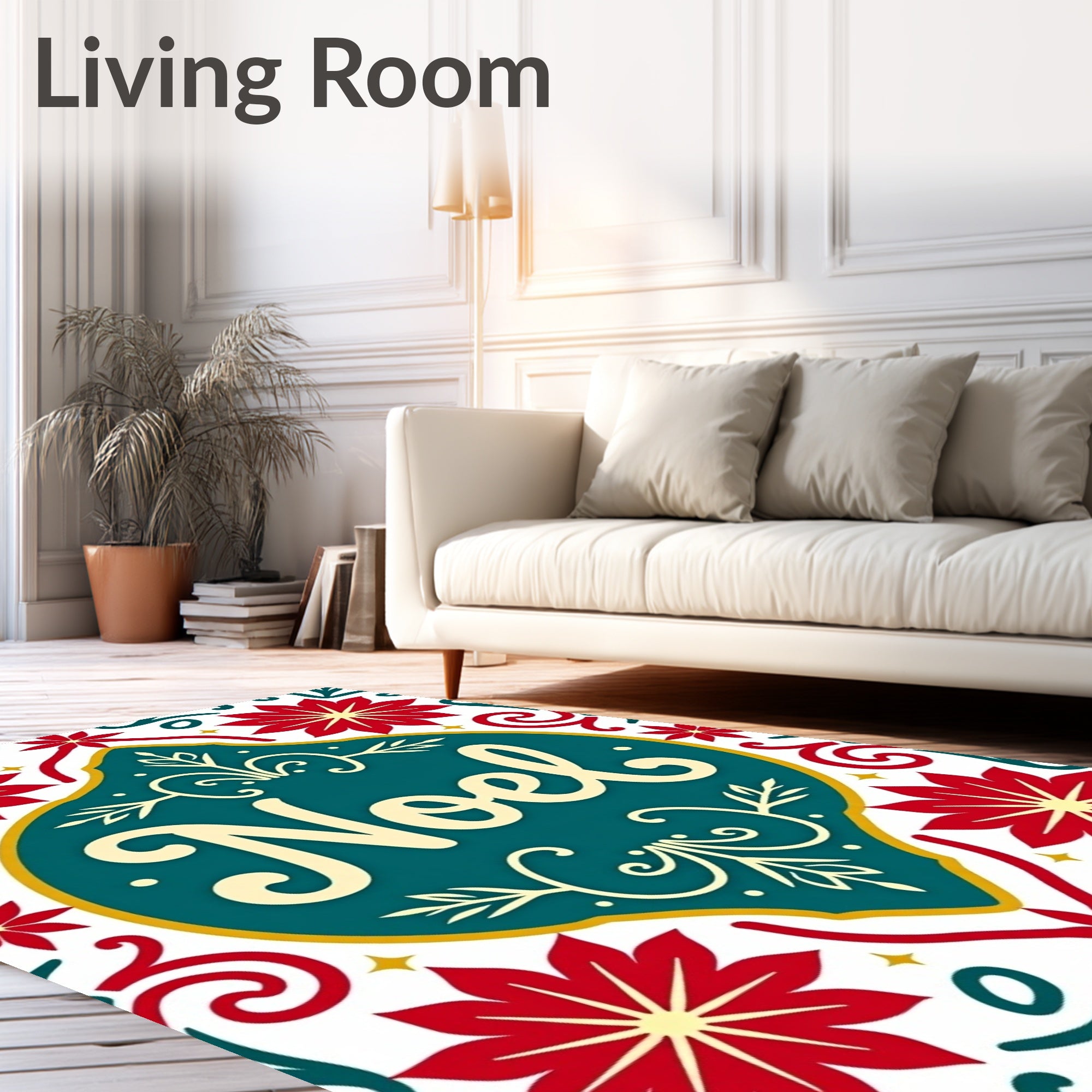 Crimson Noel Floral Swirl Medallion Rug