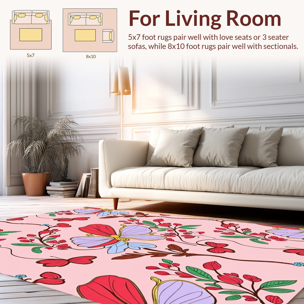 Delicate Butterflies and Floral Vine Pattern Rug