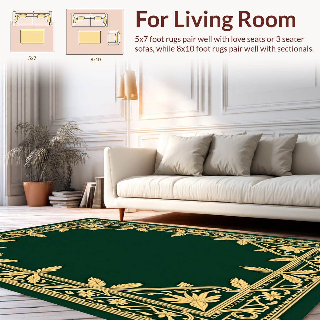 Elaborate Gold Floral Frame Pattern Rug