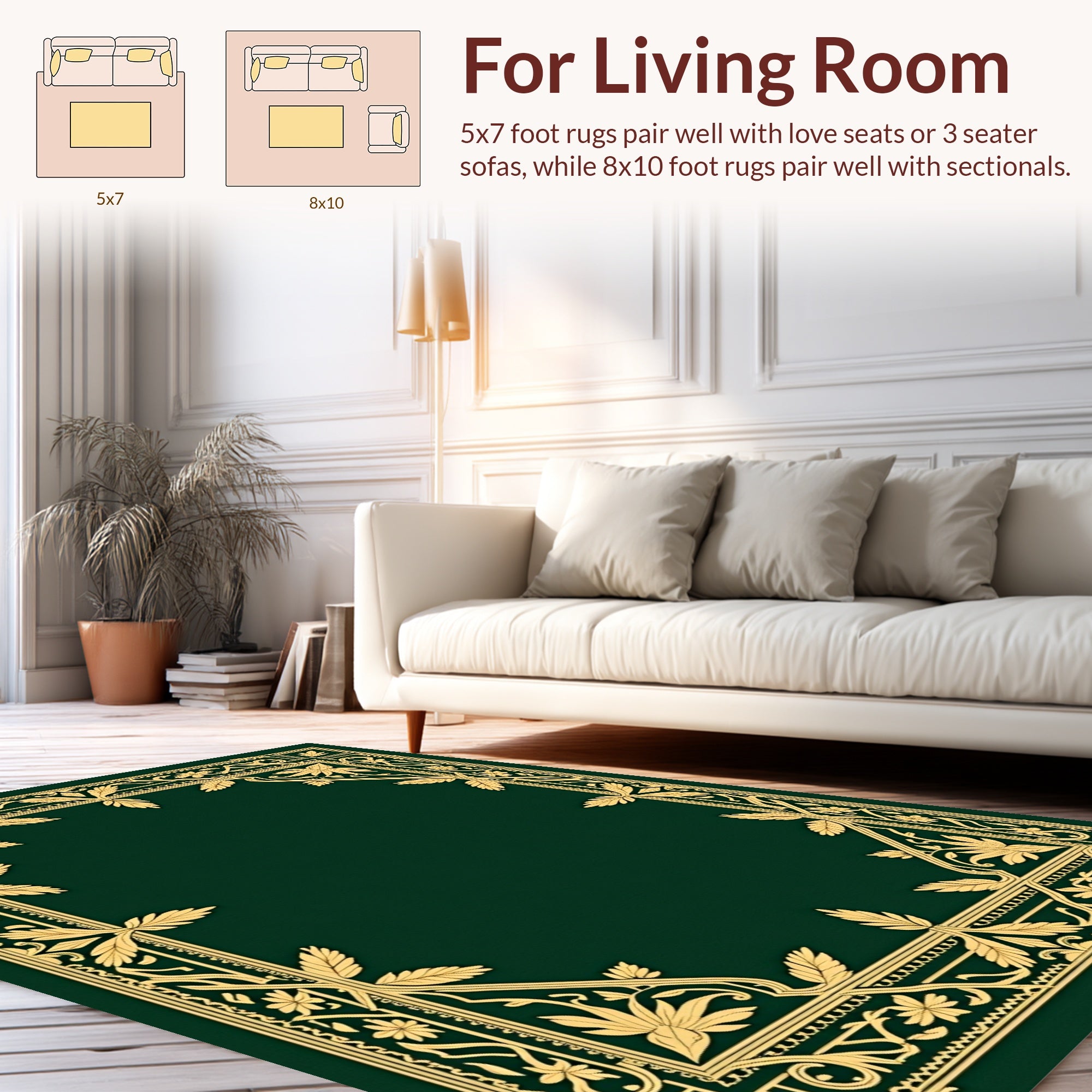 Elaborate Gold Floral Frame Pattern Rug
