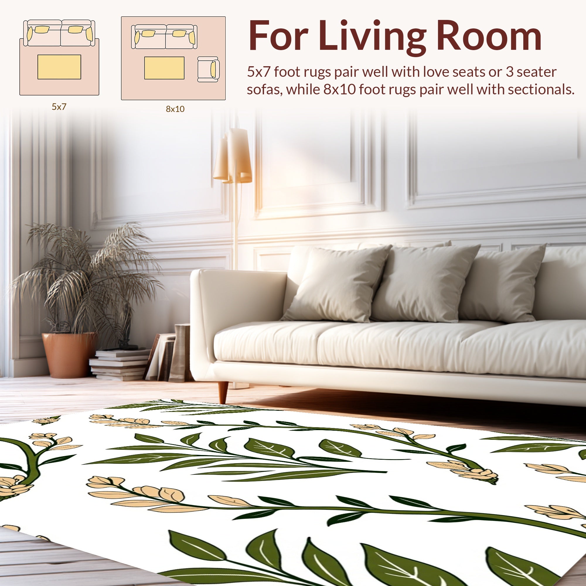 Botanical Sketch And Vine Design Rug