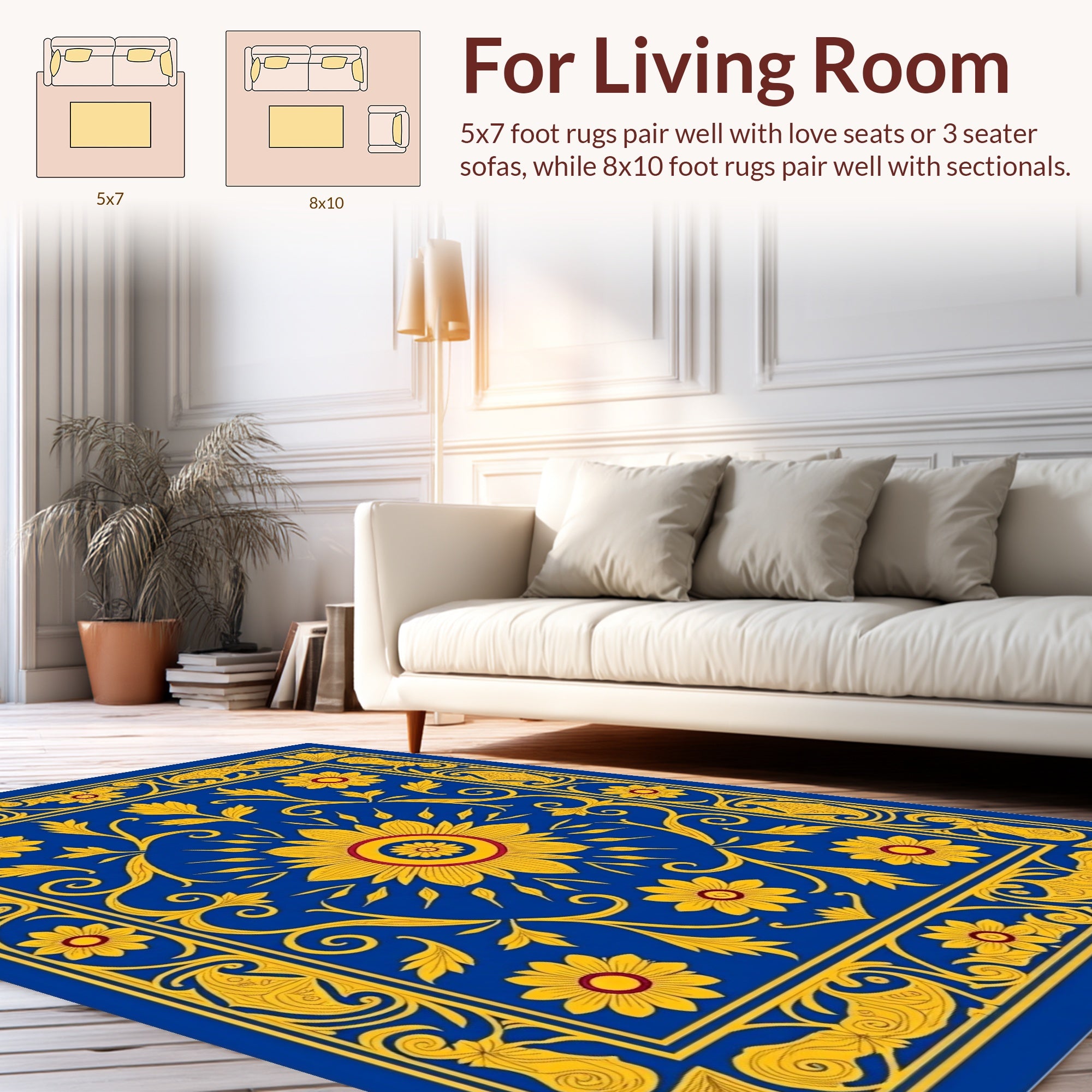 Vibrant Floral Patterned Blue Rug