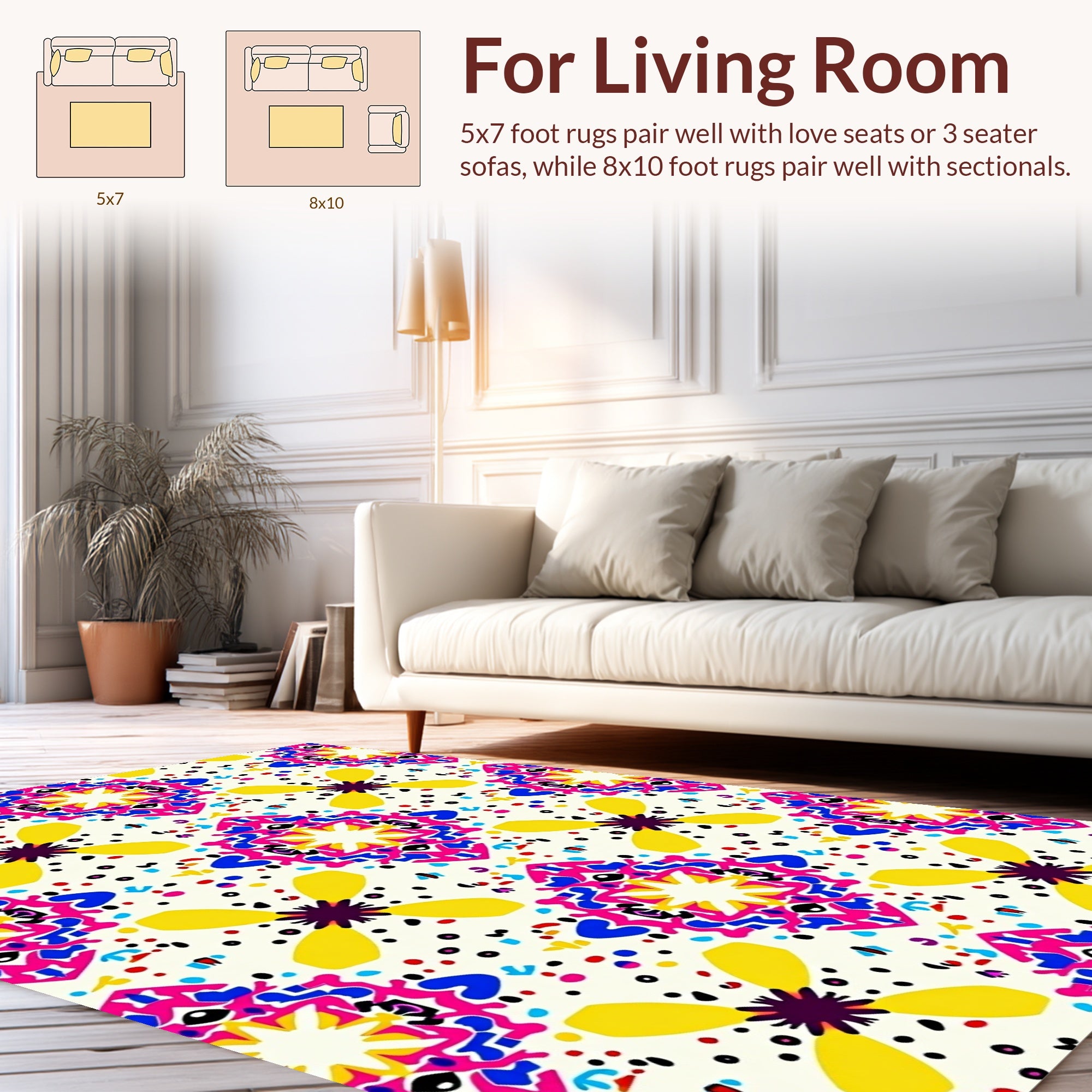 Vibrant Geometric Floral Splatter Pattern Rug