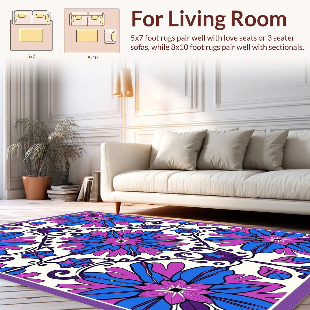 Vibrant Floral Patterned Swirl Design Rug