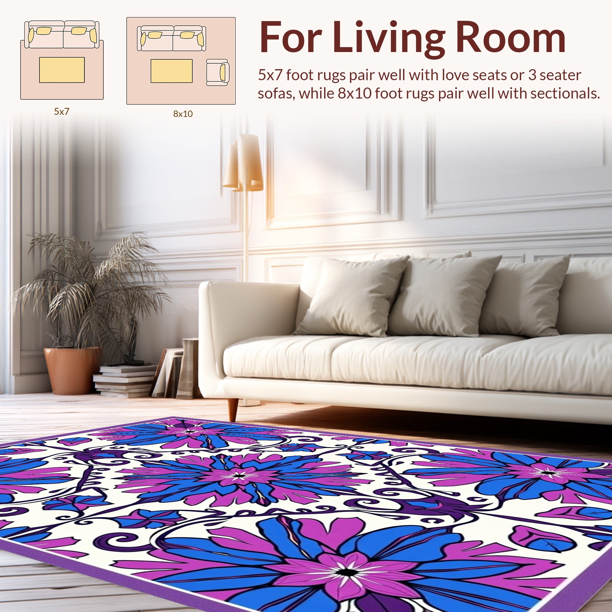 Vibrant Floral Patterned Swirl Design Rug