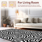 Bold Black Abstract Maze Pattern Rug