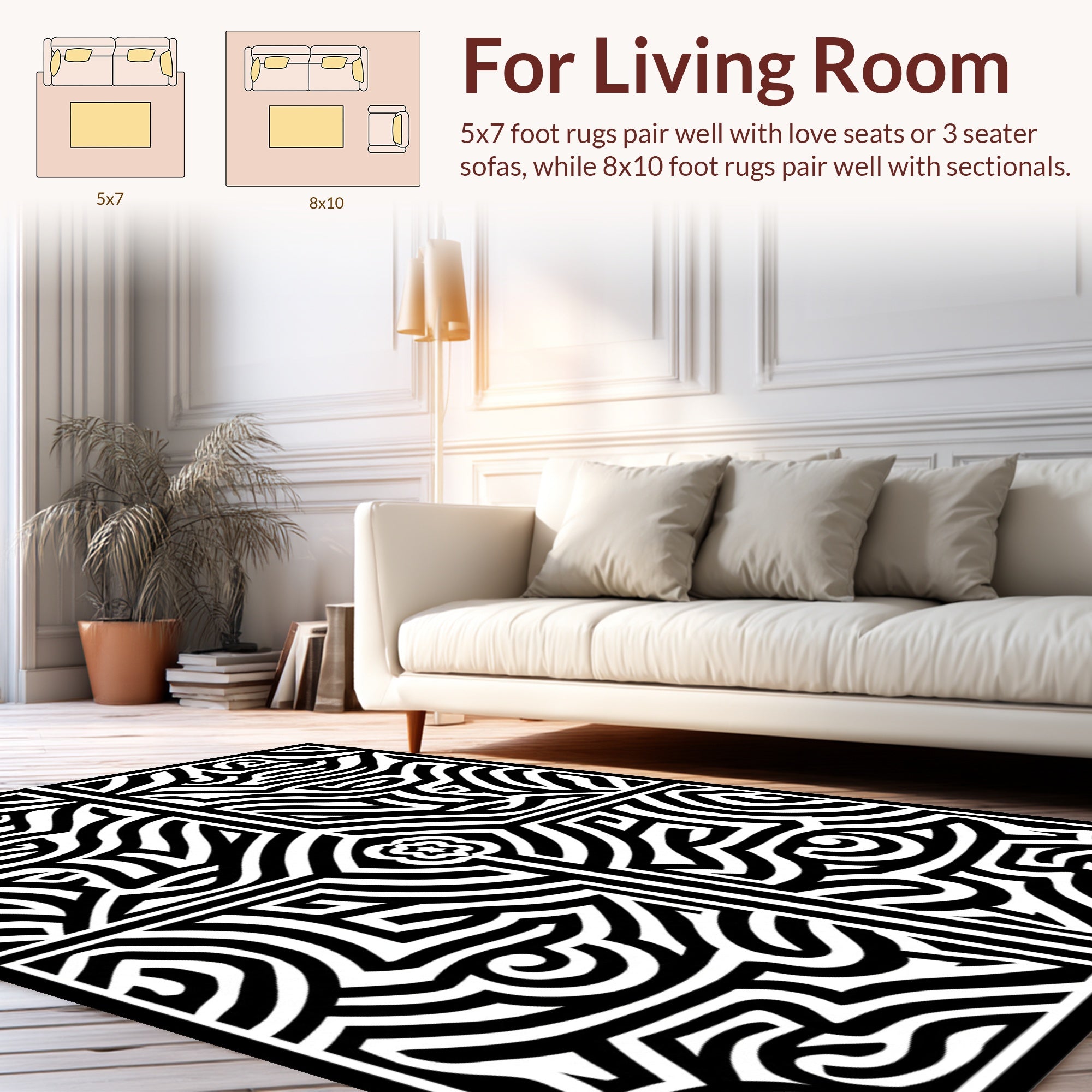 Bold Black Abstract Maze Pattern Rug