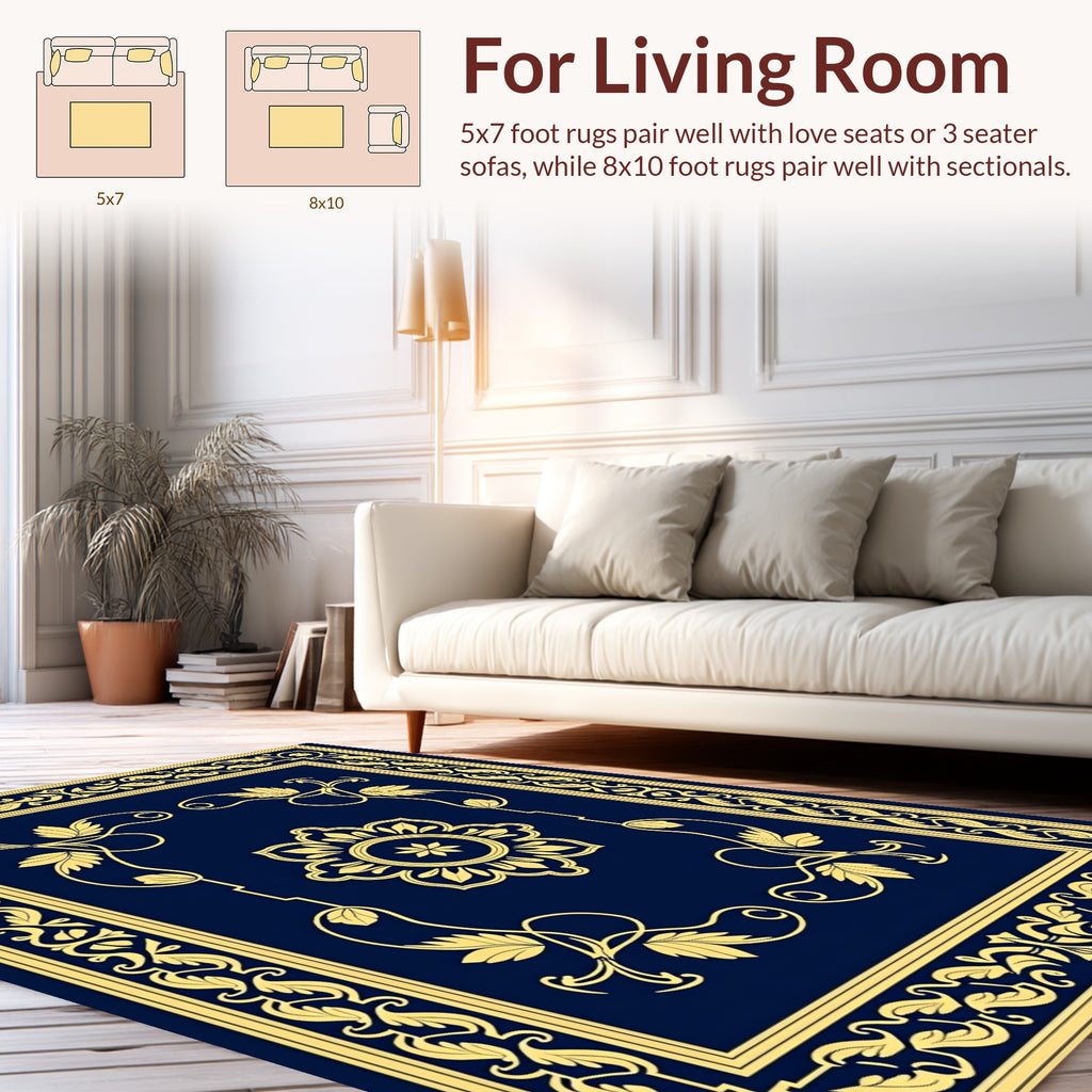 Elaborate Golden Floral Border Design Rug