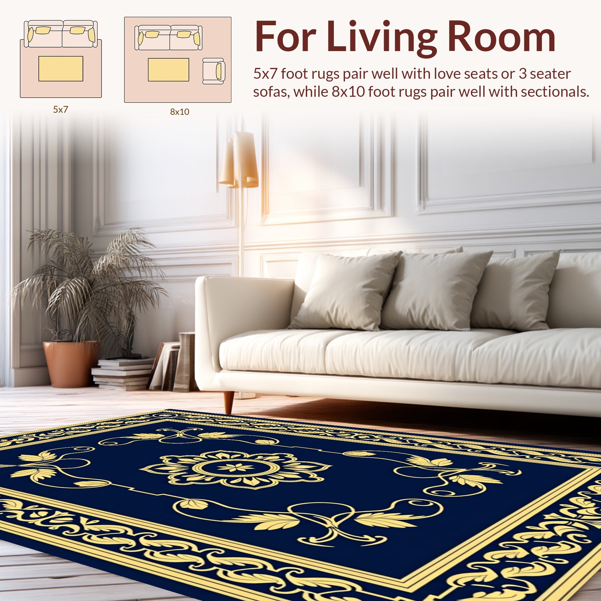 Elaborate Golden Floral Border Design Rug
