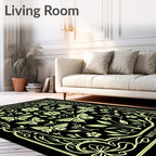 Light Green Butterfly Floral Art Nouveau Rug