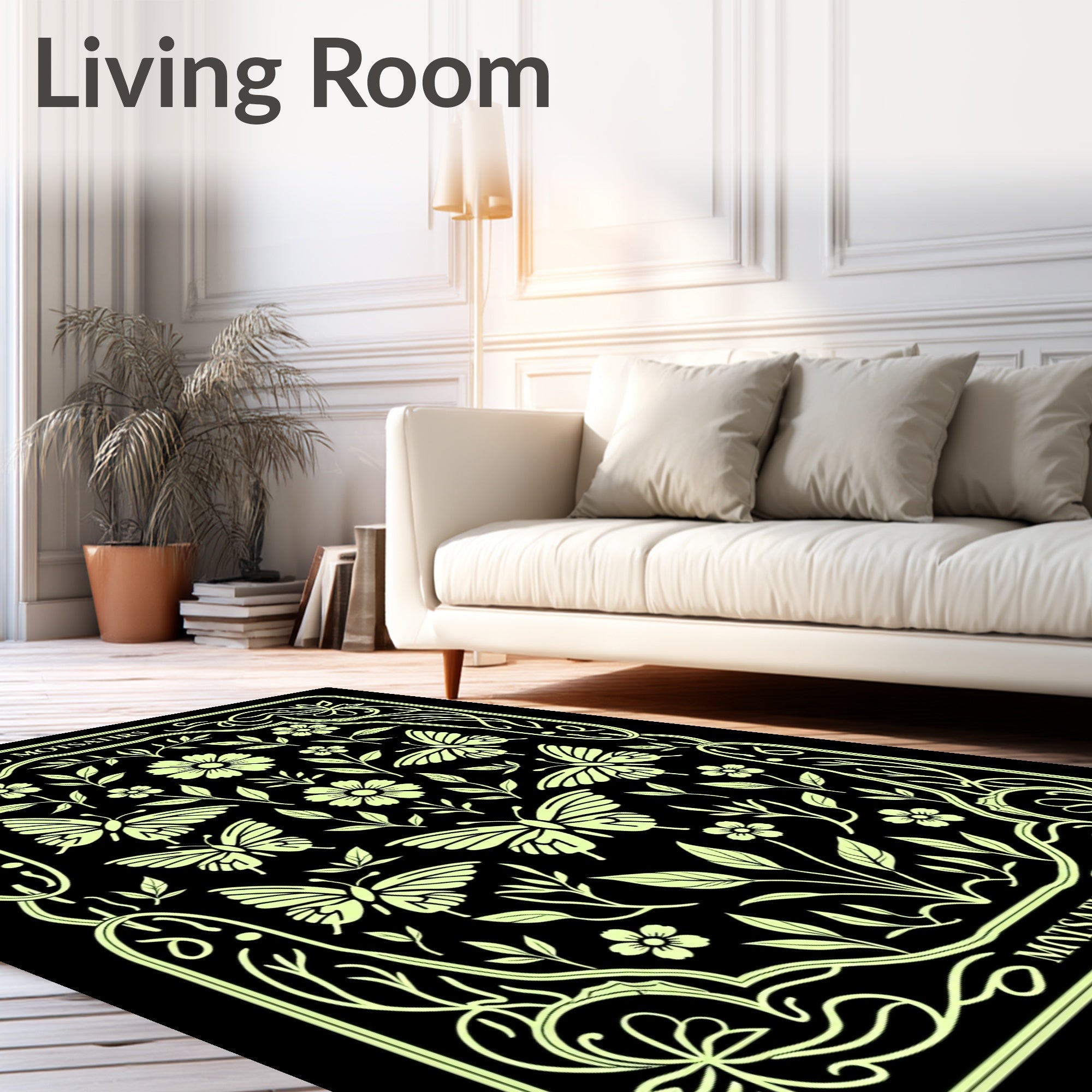 Light Green Butterfly Floral Art Nouveau Rug