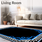 Ornate Blue White Scroll Pattern Rug