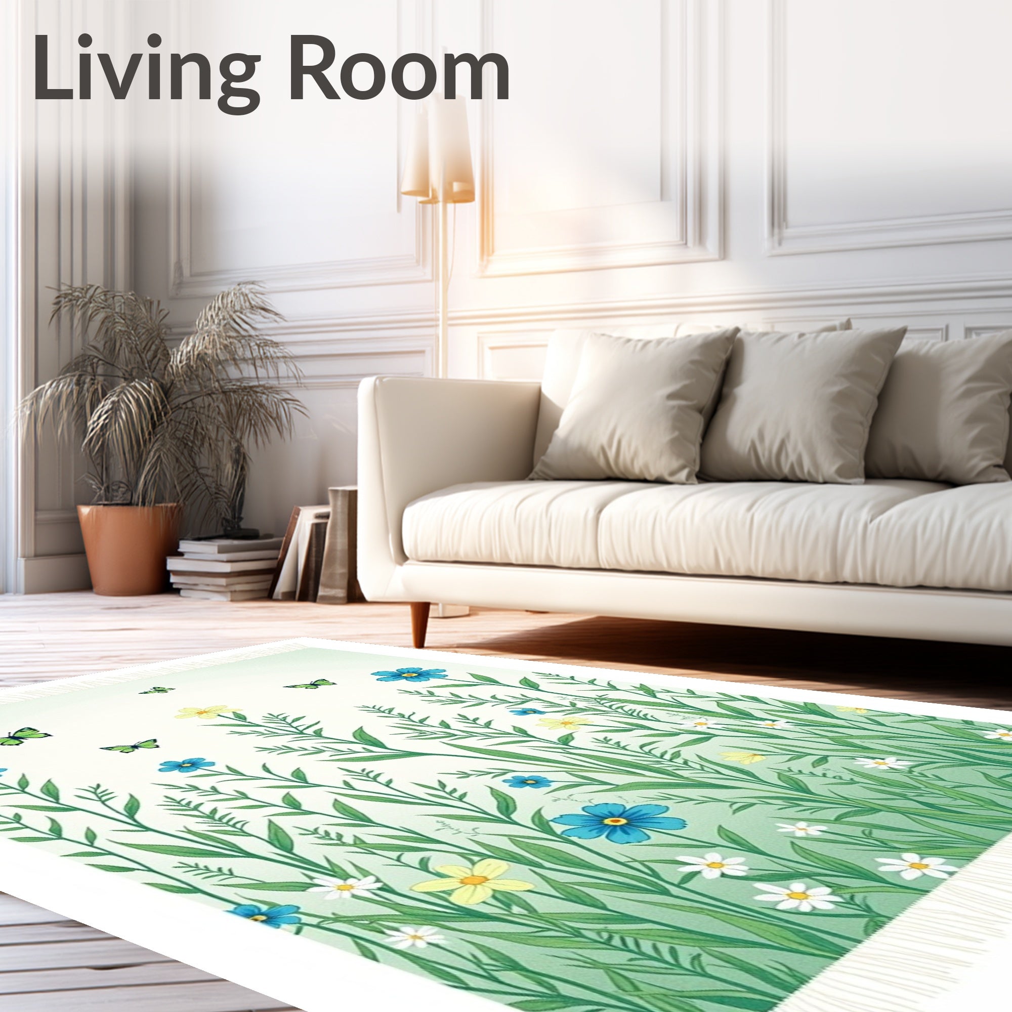 Spring Meadow Floral Butterfly Rug