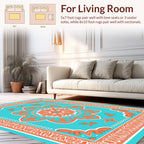 Orange Teal Floral Mandala Design Rug
