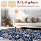 Navy Floral Outline Print Rug