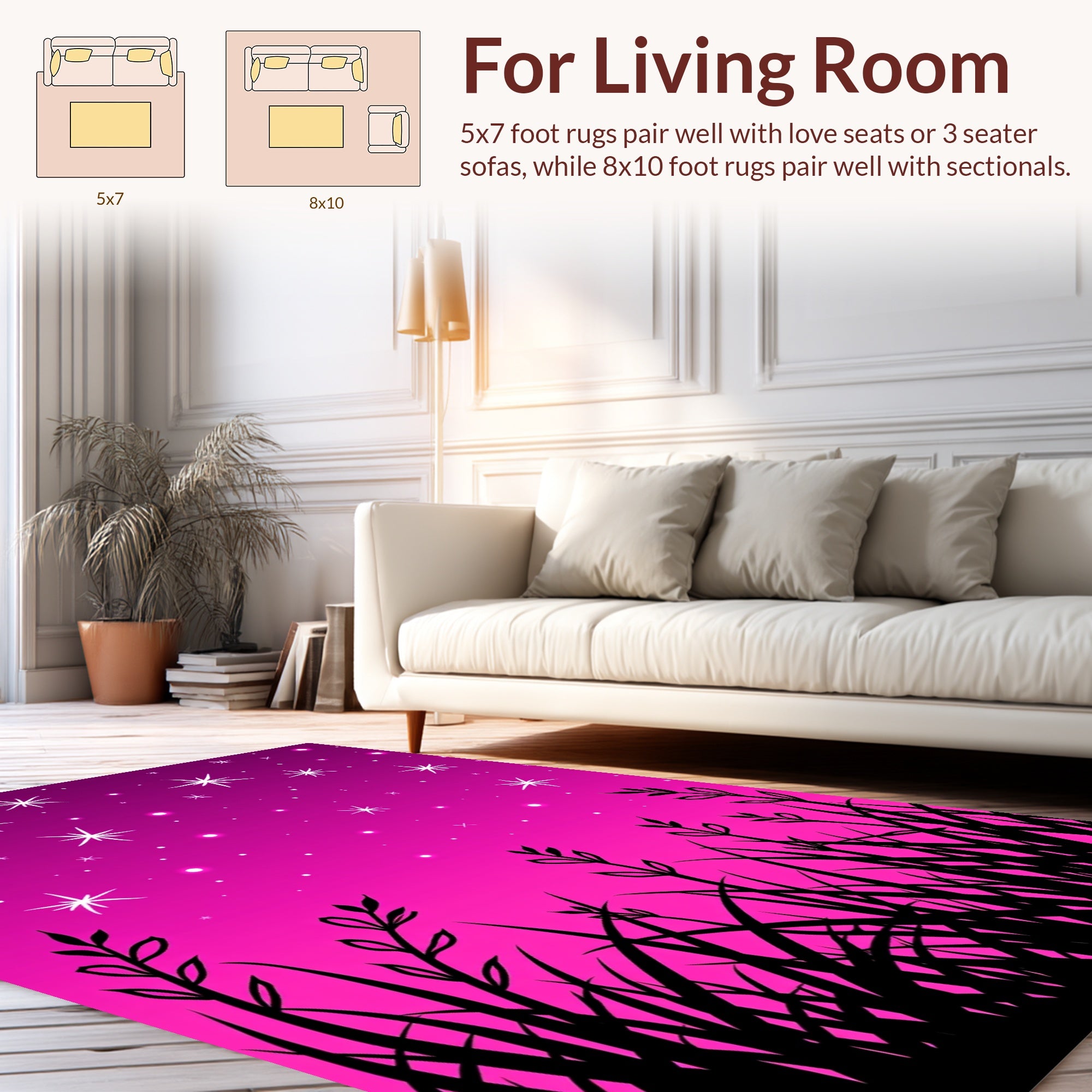 Starry Sky and Grass Silhouette Design Rug
