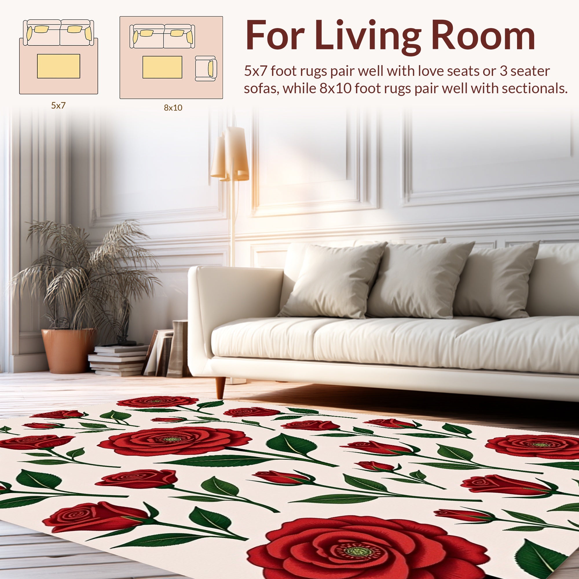 Vibrant Red Rose Garden Pattern Rug