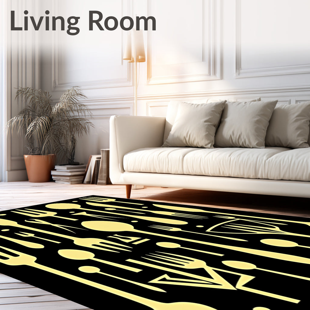 Gold Flatware Arrangement on Black Rug