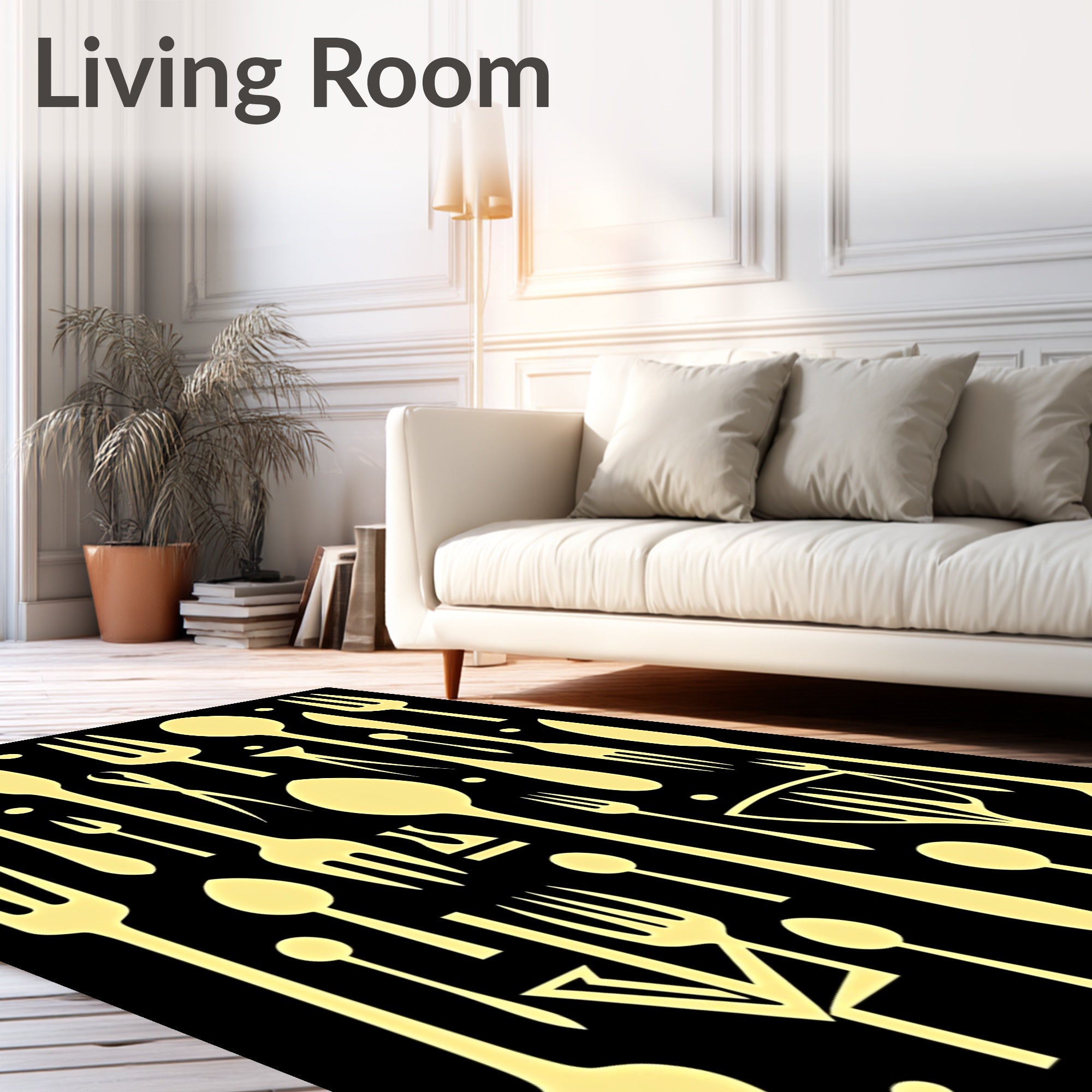 Gold Flatware Arrangement on Black Rug
