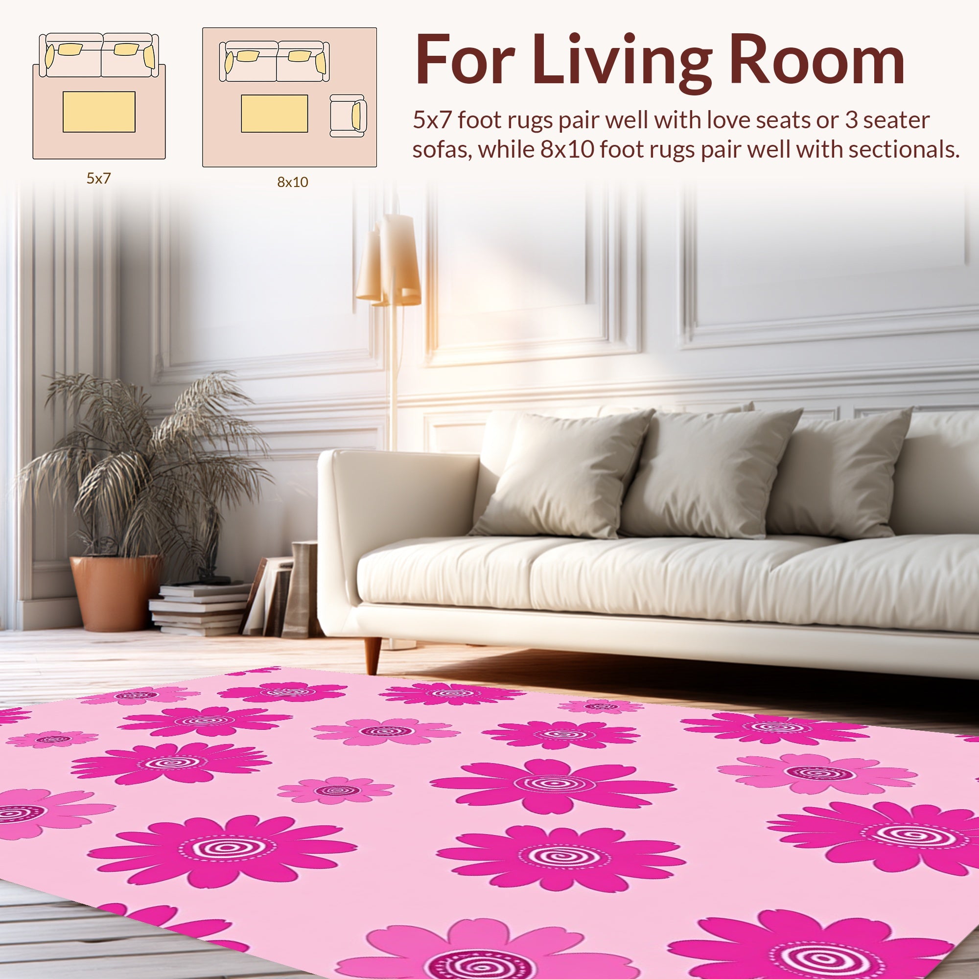 Pink Floral Pattern With Swirl Centers Rug