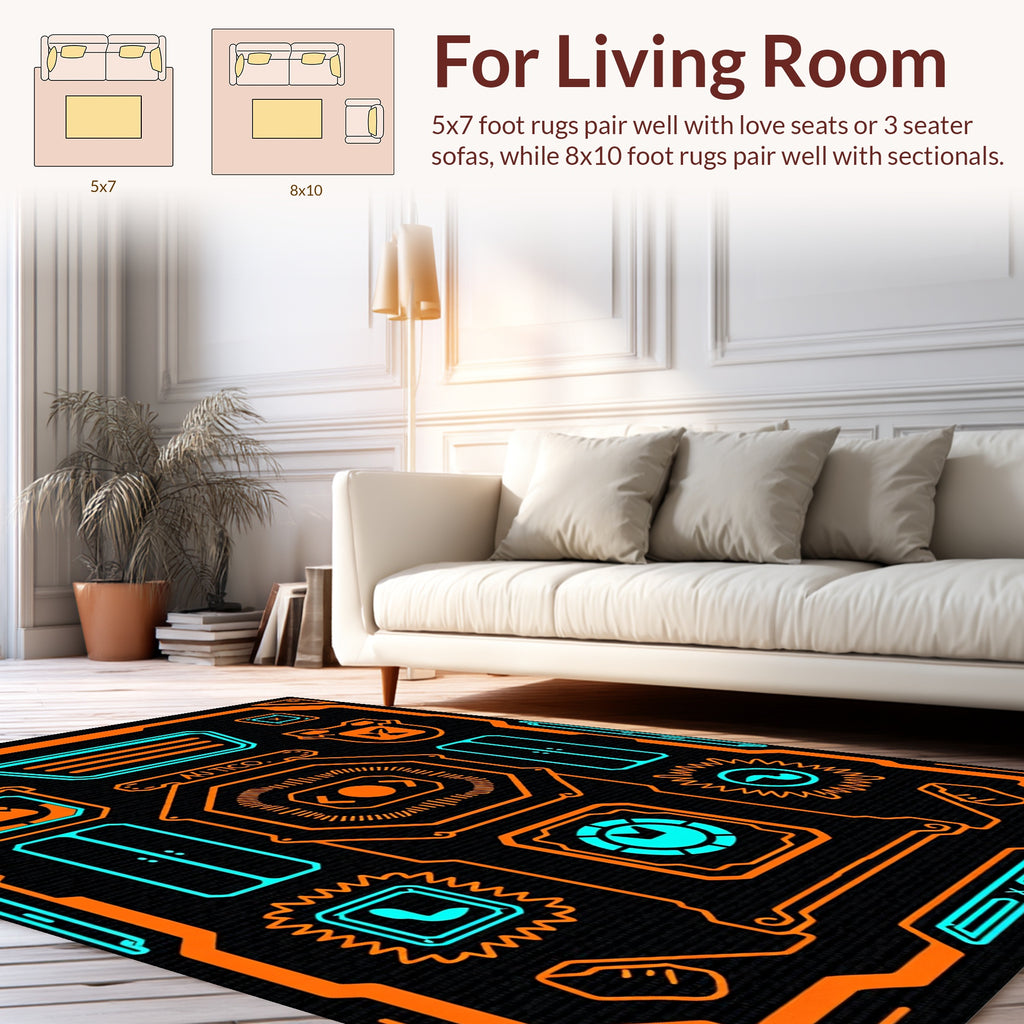 Cyberpunk Orange Neon Futuristic Design Rug