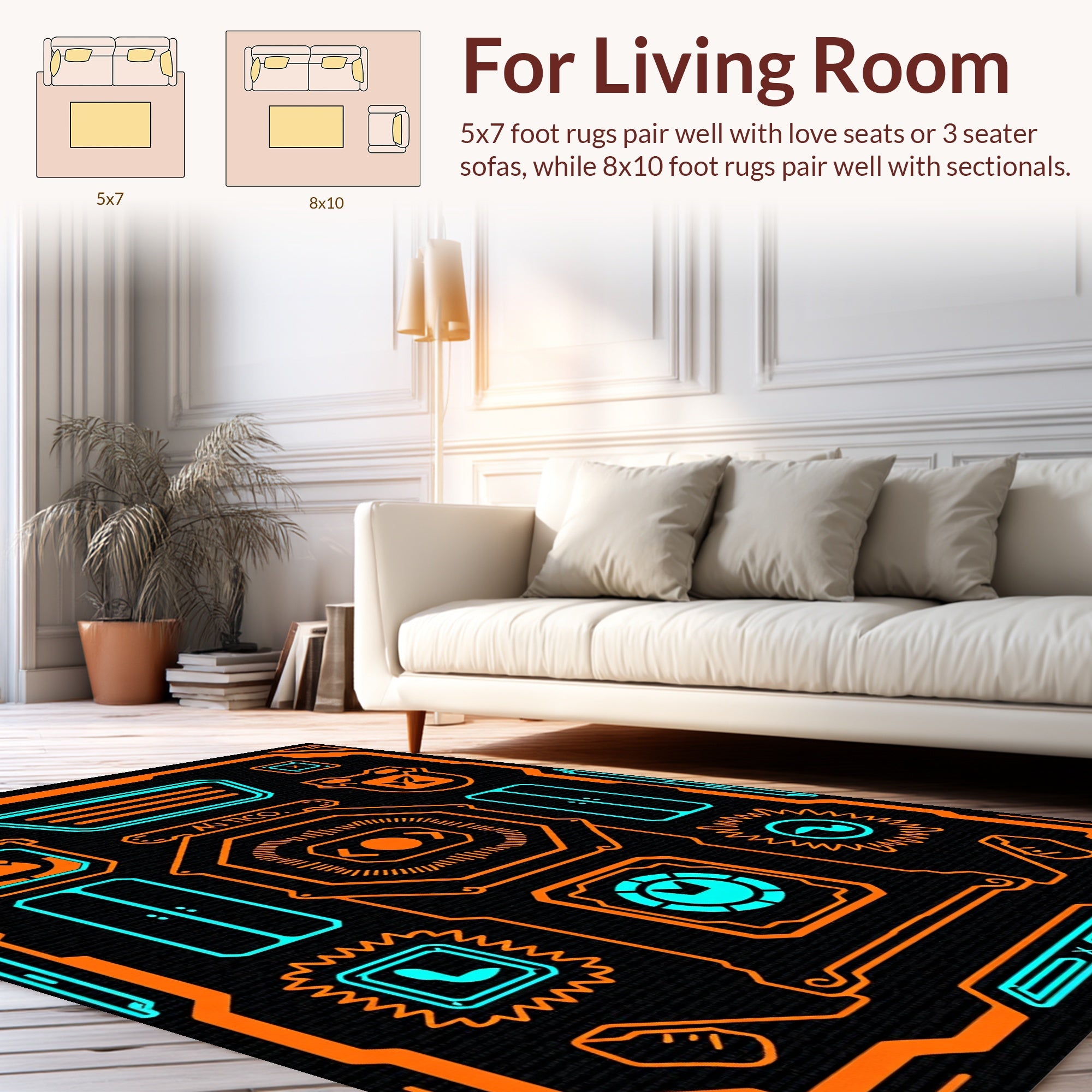 Cyberpunk Orange Neon Futuristic Design Rug