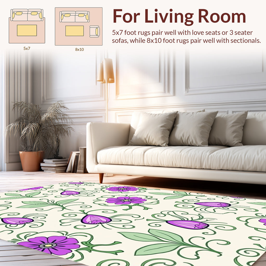 Purple Floral Whimsical Vine Design Rug