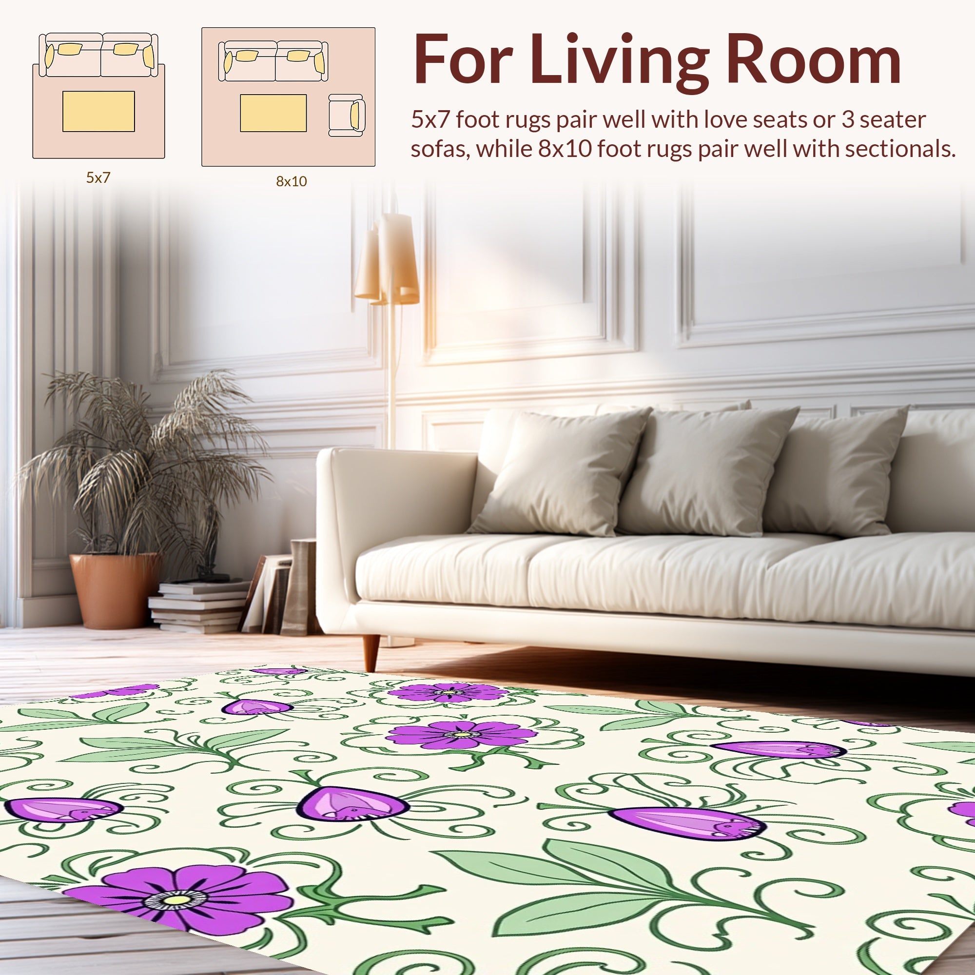 Purple Floral Whimsical Vine Design Rug