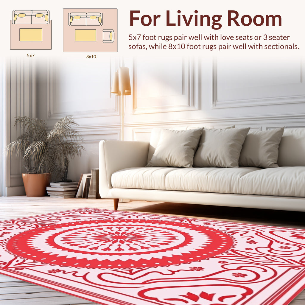 Red Floral Mandala Patterned Rug