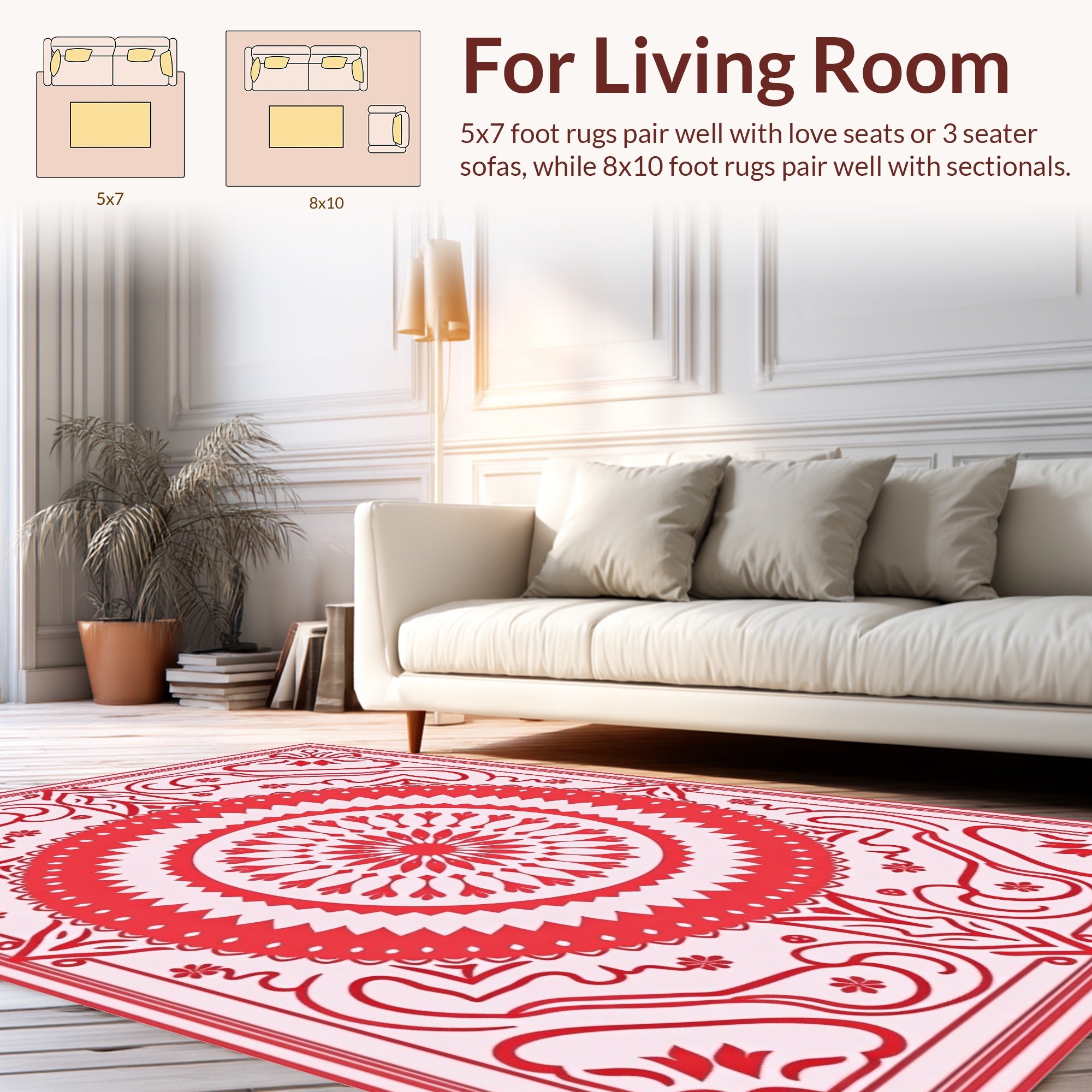 Red Floral Mandala Patterned Rug