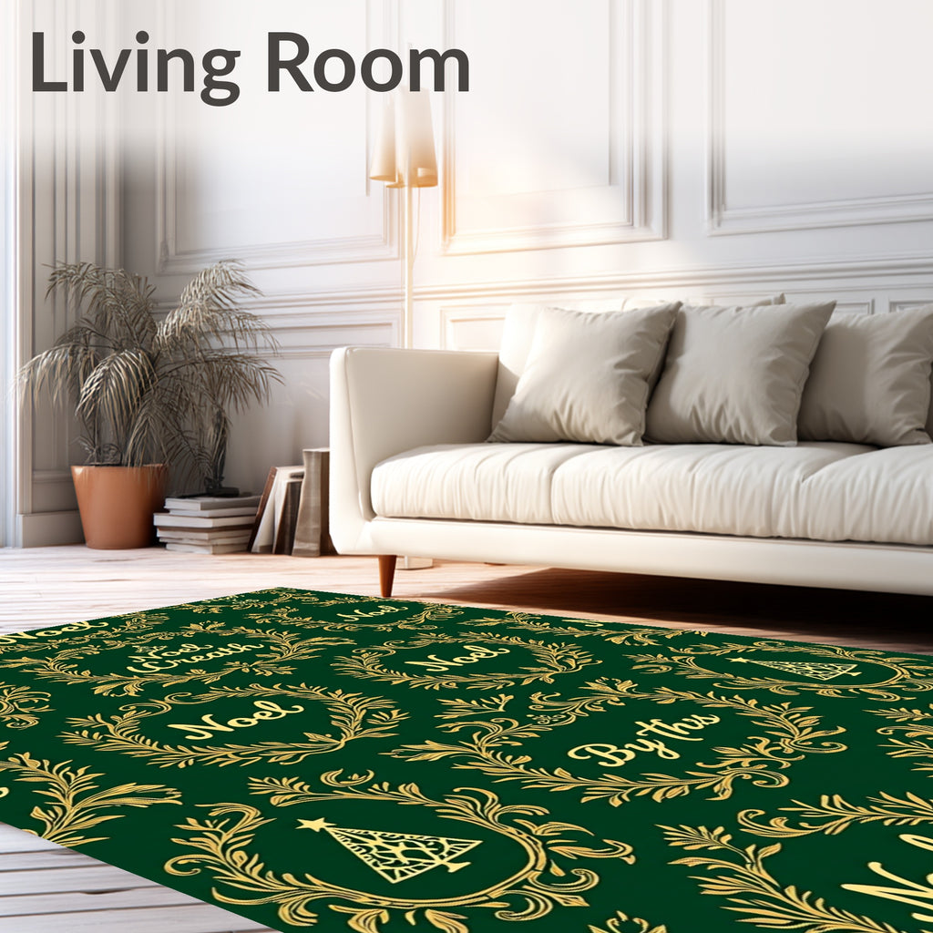 Emerald Gold Noel Wreath Medallion Rug