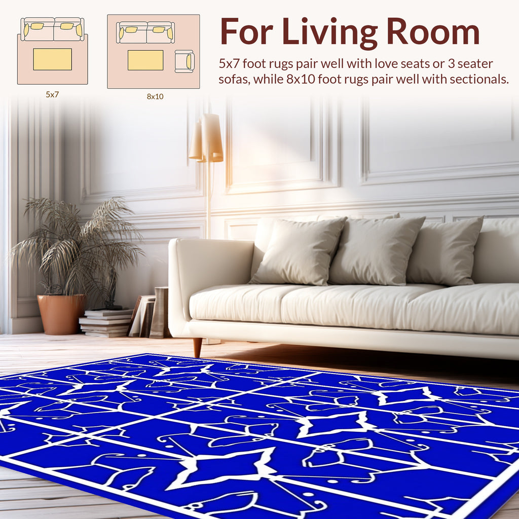 Abstract Blue White Geometric Pattern Rug